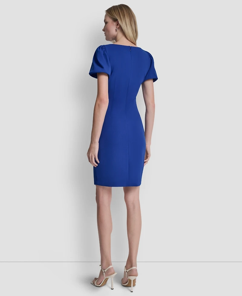 Dkny Women's Bubble Sleeve Scuba Crepe Ruched Sheath Dress