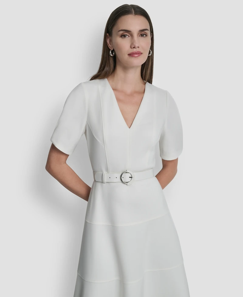 Dkny Women's Puff Short-Sleeve V-Neck Midi Dress