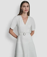Dkny Women's Puff Short-Sleeve V-Neck Midi Dress
