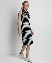 Dkny Women's Striped Sleeveless Collared Polo Midi Dress