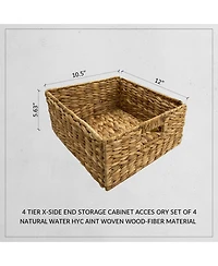 Yigii 4 Tier Xside End Storage Cabinet with 4 Wicker Baskets Solid Wood Frame Collapsible Baskets Assembly Required