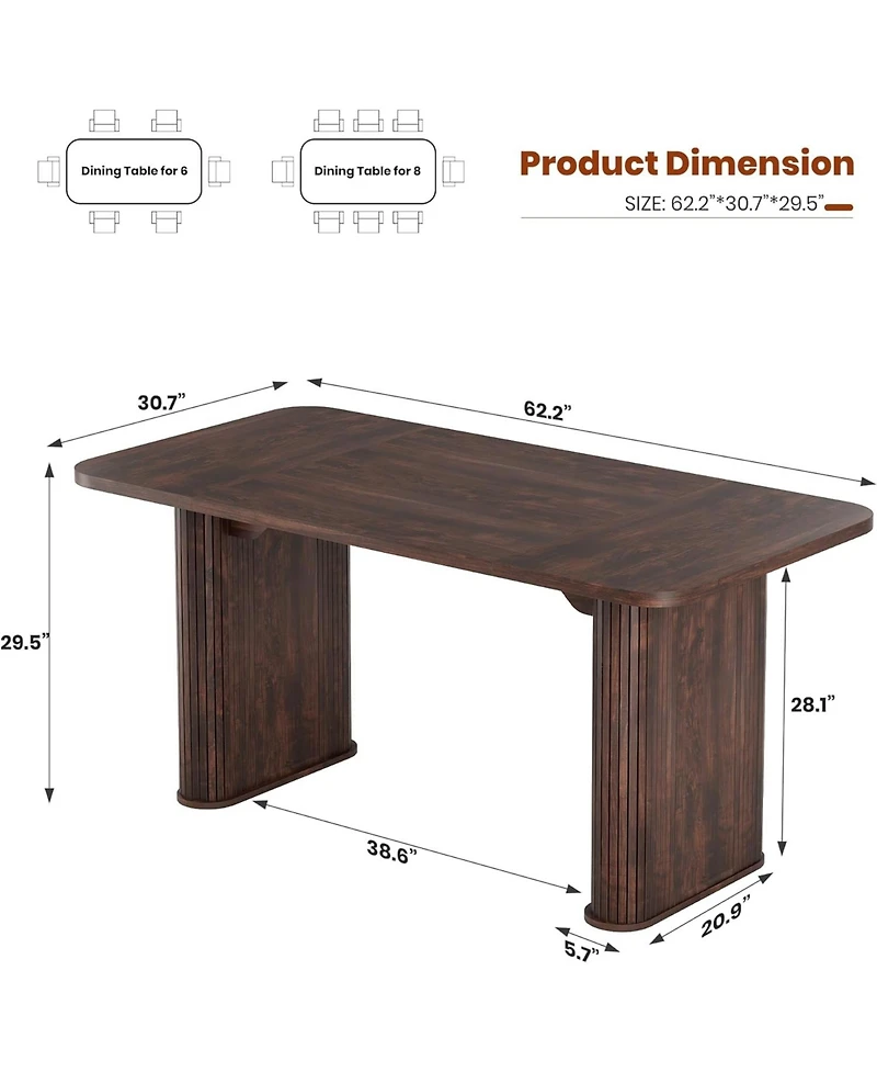 gaomon 62'' Dining Table for 6–8, Modern Long Kitchen Table with Large Rectangular Top and Heavy-Duty Pedestal Legs
