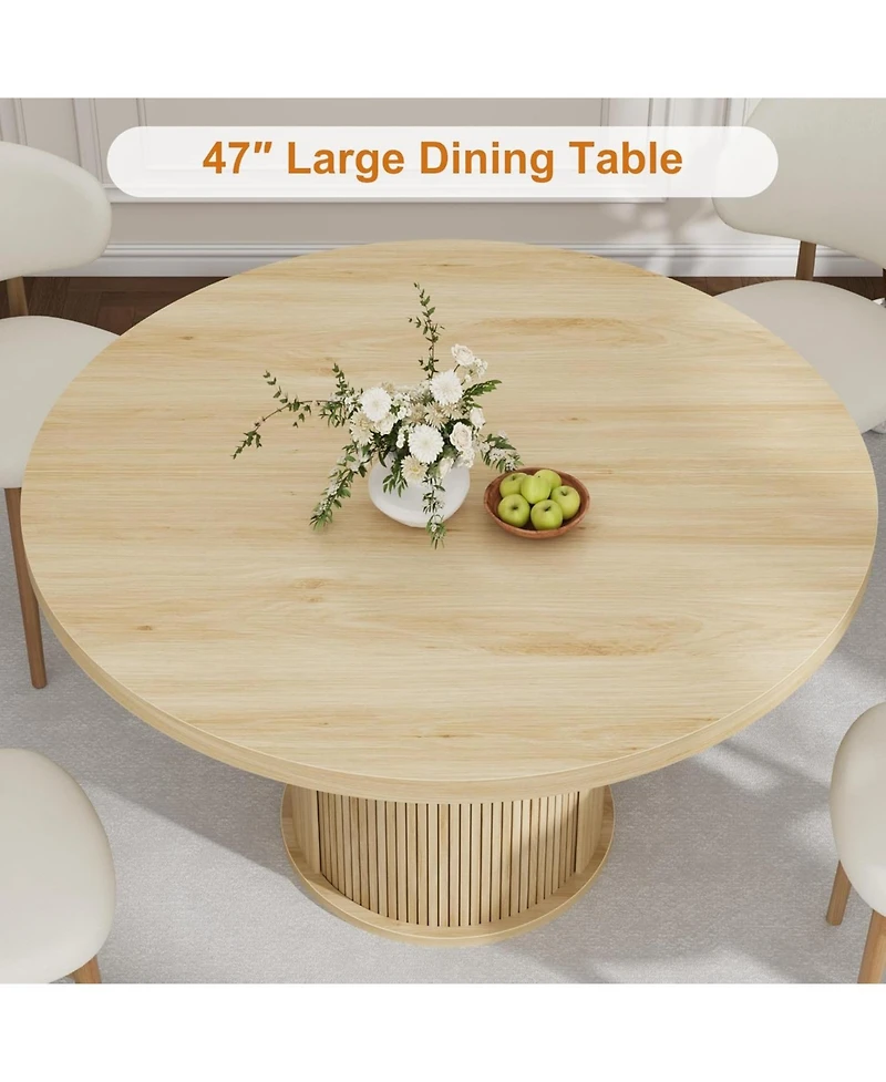 gaomon 47'' Round Dining Table for 4–6 with 2-Layer Storage Shelf & Drawer, Farmhouse Kitchen & Dining Room Table