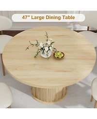 gaomon 47'' Round Dining Table for 4–6 with 2-Layer Storage Shelf & Drawer, Farmhouse Kitchen & Dining Room Table
