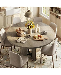 gaomon 47"-63" Extendable Dining Table for 4-8, Farmhouse Expandable Round Kitchen Table Transforms Into Oval, w/Arched Legs, Sturdy Metal Frame