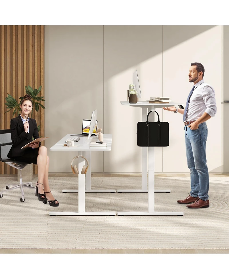 Slickblue Standing Desk with 3 Memory Heights, 2 Hanging Hooks and Cable Management Holes