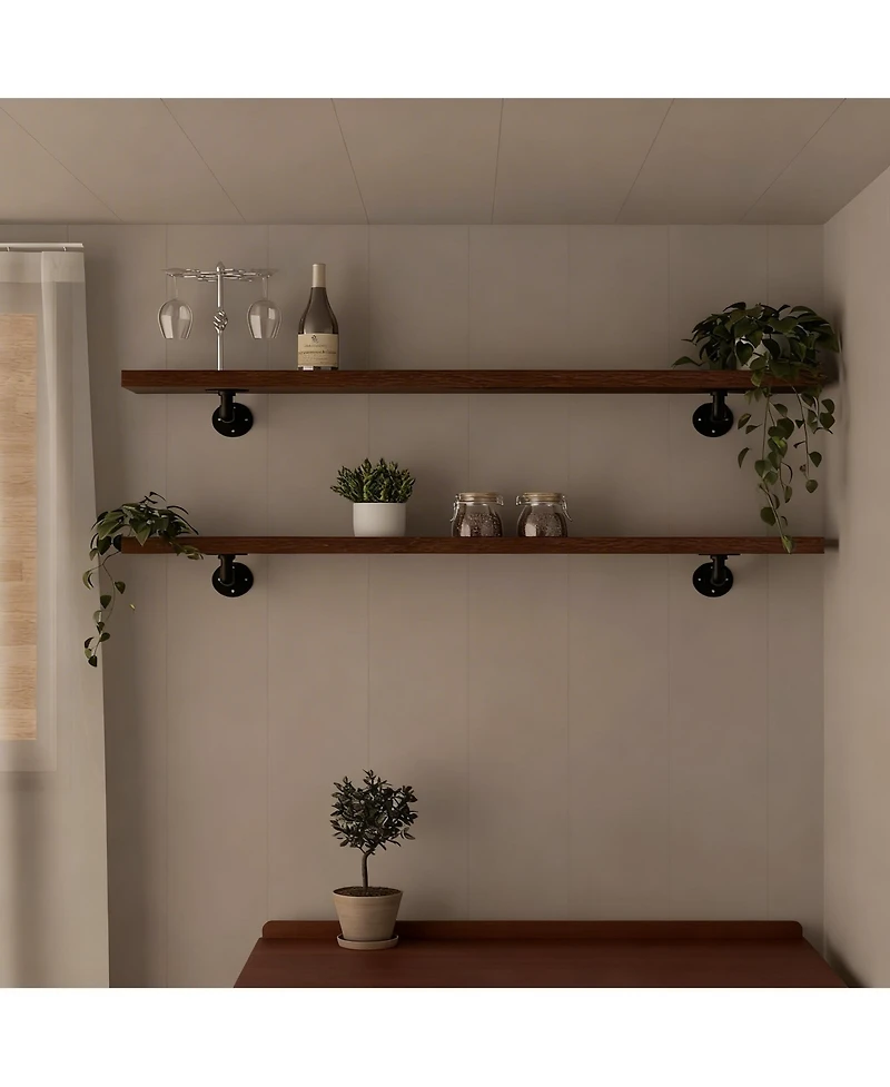 Yigii Solid Pine Walnut Floating Shelves: 48" Long, 50lbs Capacity