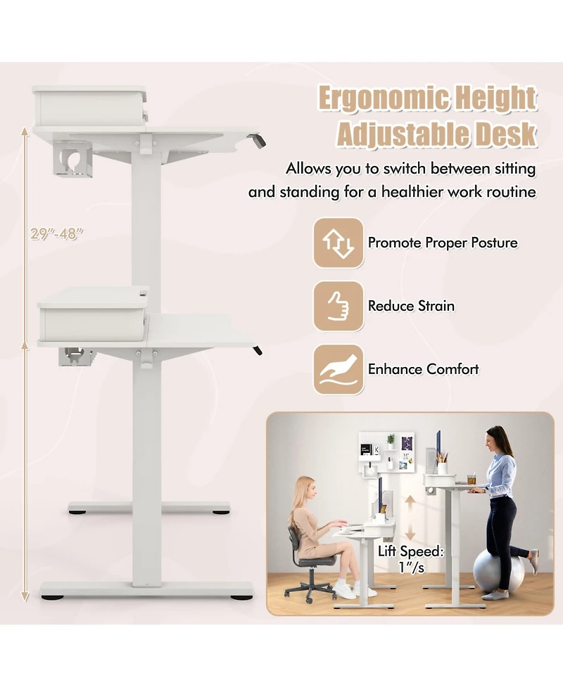 Slickblue Adjustable Electric Standing Desk with 2 Drawers for Home Office