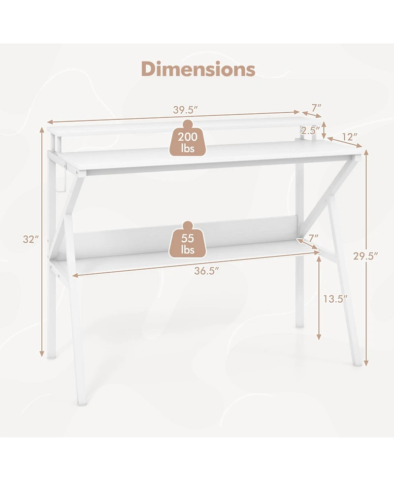 Slickblue Computer Desk with Monitor Stand and Storage Shelf, Space Saving for Work Study