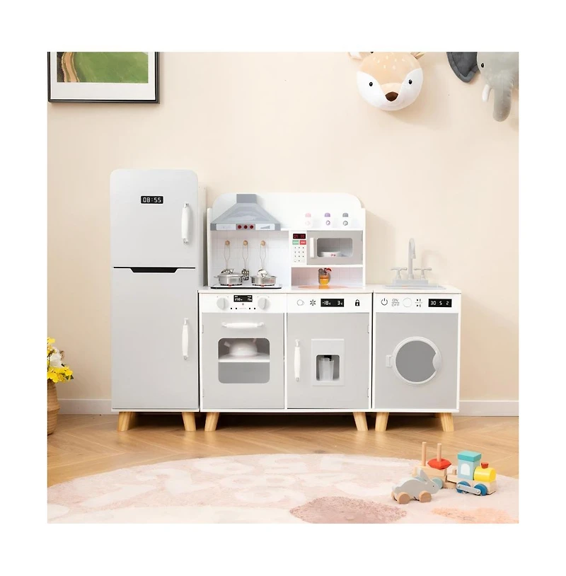 Hongge Kids Kitchen Playset 3 in 1 with Refrigerator and Washing Machine