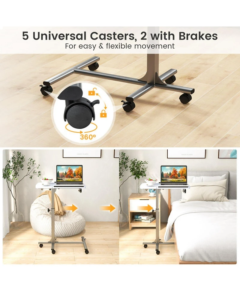 Gouun Adjustable Height Rolling Laptop Table with Lockable Wheels