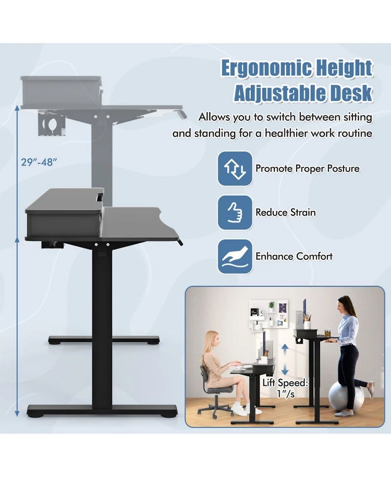 Gouun in Electric Standing Desk with 2 Fabric Drawers and Monitor Stand