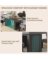 Dining Table with Storage, 70.8" Wood Kitchen Table with Thickened Tabletop and Fluted Legs, Dinner Tables for Kitchen Dining Room