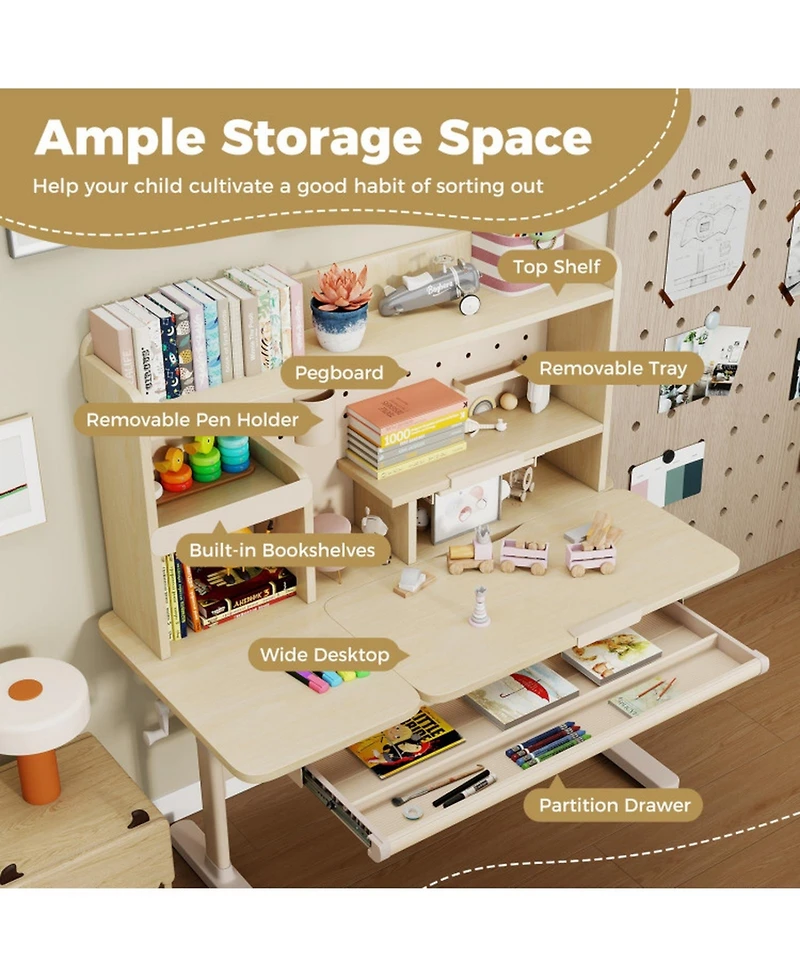Gouun Height Adjustable Kids Writing Desk with Tilt Desktop and Book Stand