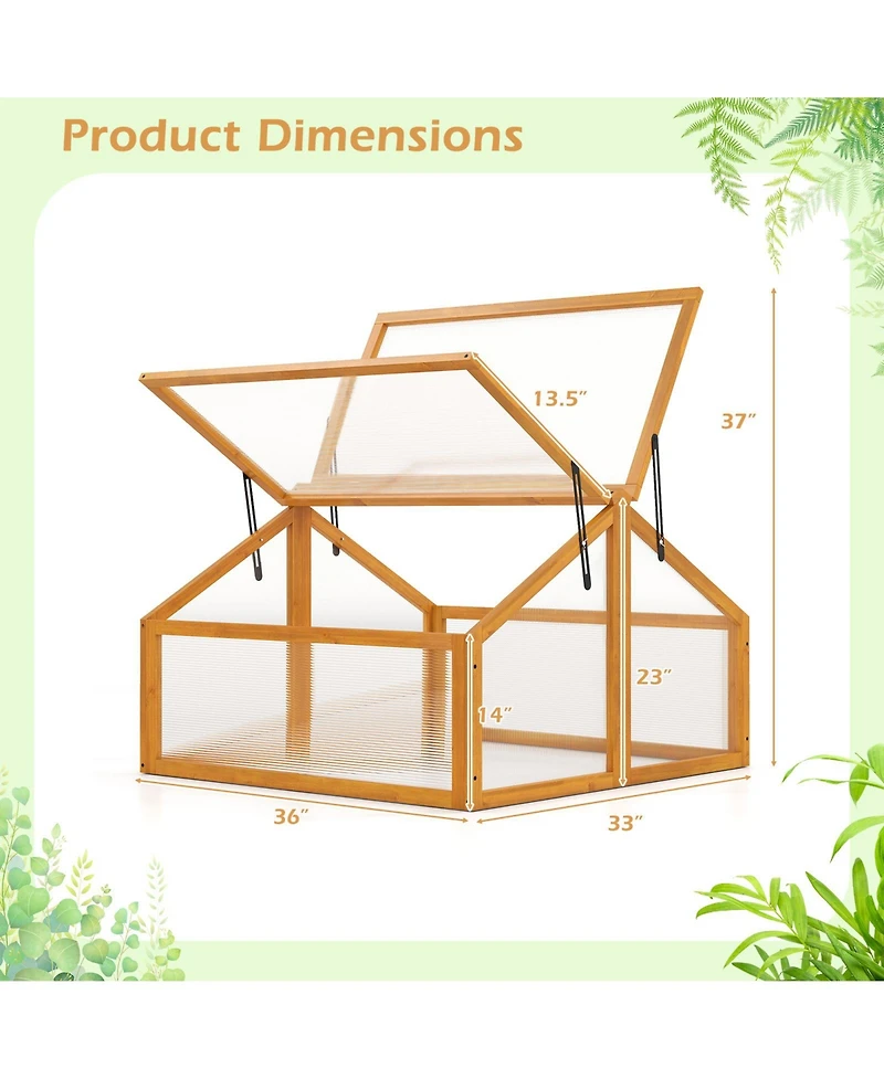 Sugift Wood Cold Frame Greenhouse with Openable Transparent Roof