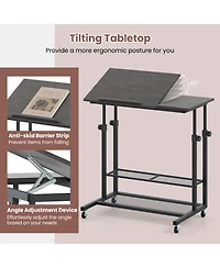 Gouun Mobile Height Adjustable Standing Table with Tilting Tabletop and Shelves