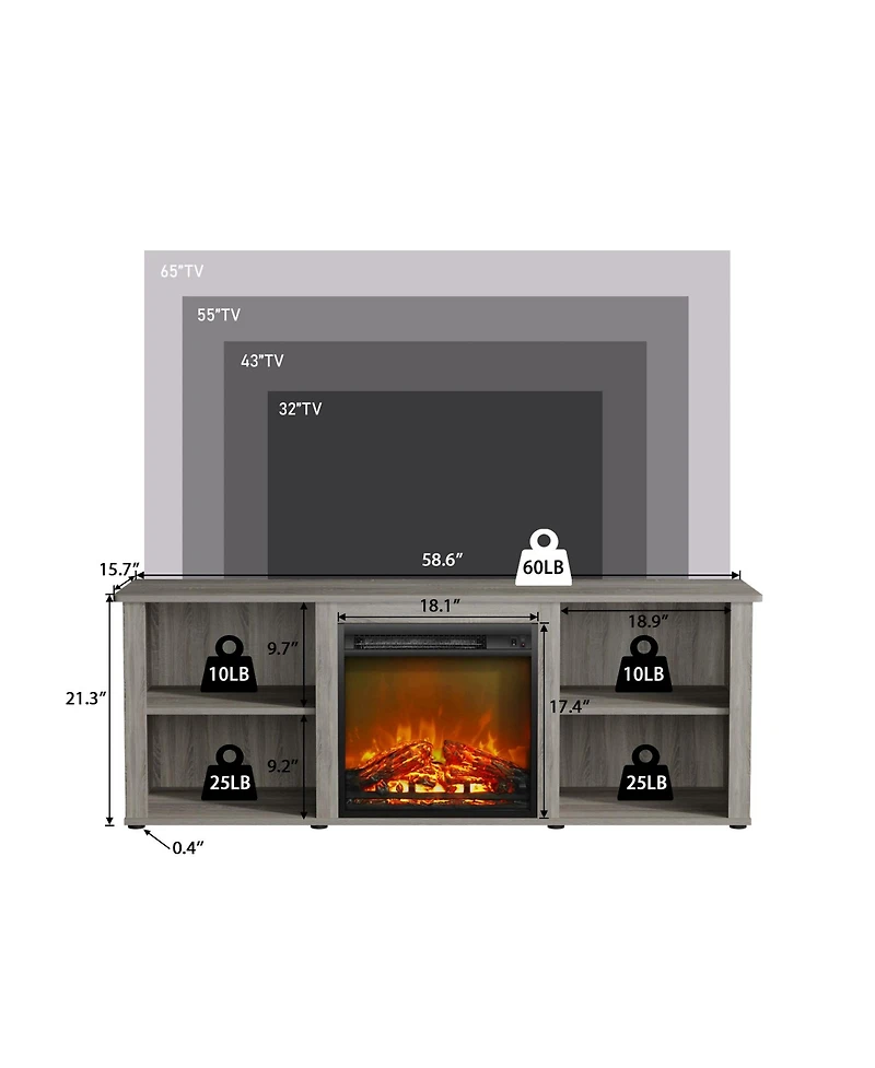 Homlux Modern Fireplace Tv Stand for TVs up to 65" with 1400W Electric Fireplace