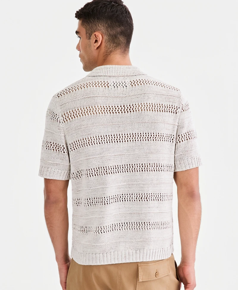 Sun + Stone Men's Striped Open-Stitch Button Sweater, Macy's Exclusive