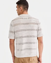 Sun + Stone Men's Striped Open-Stitch Button Sweater, Macy's Exclusive