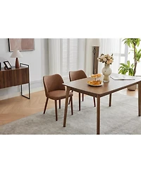 Dining Chair Set of 4, Linen Upholstered with Solid Wood Legs, Wing Backrest, Wooden Kitchen