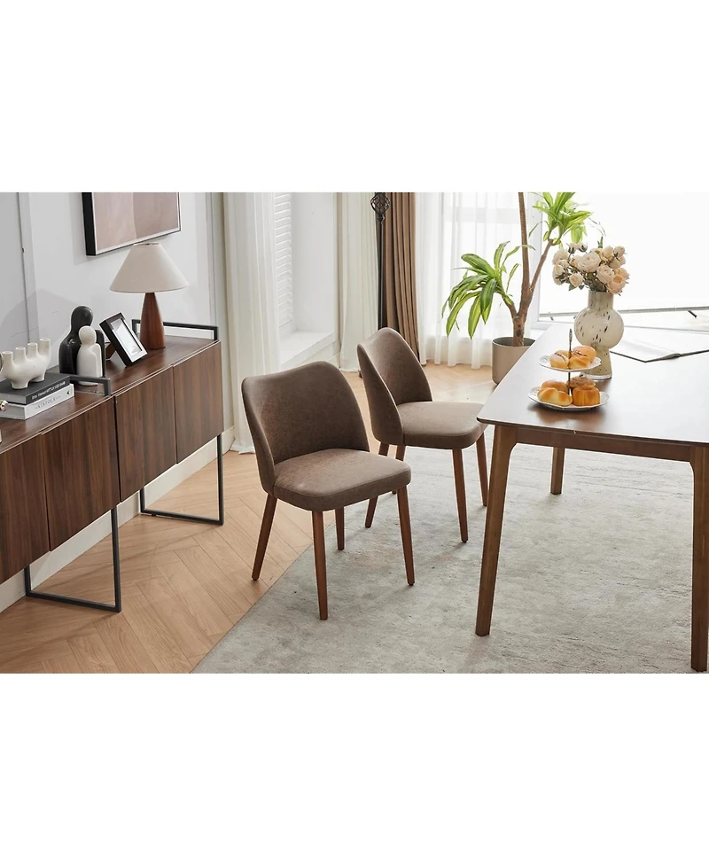 Dining Chair Set of 4, Linen Upholstered with Solid Wood Legs, Wing Backrest, Wooden Kitchen