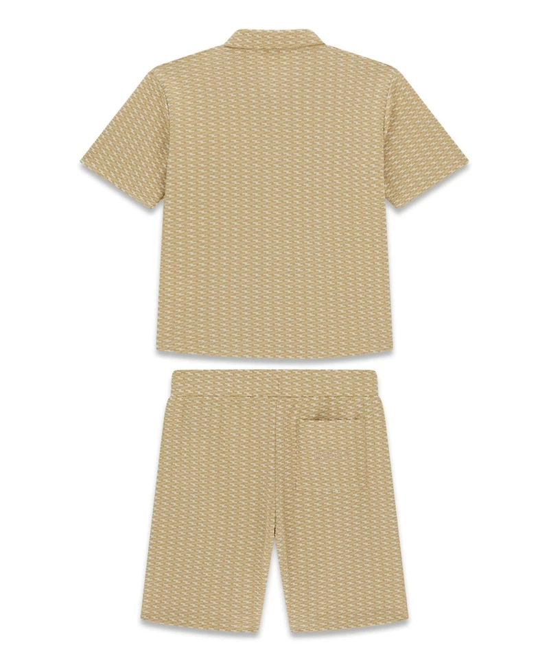 Guess Boys' 8-16 Jacquard Short Sleeve Polo Shirt and Shorts, 2-Piece Set