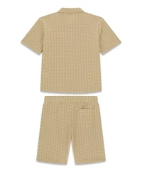 Guess Boys' 8-16 Jacquard Short Sleeve Polo Shirt and Shorts, 2-Piece Set