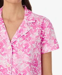 Lauren Ralph Women's Short-Sleeve Notch Collar Ankle Pant Pajama Set