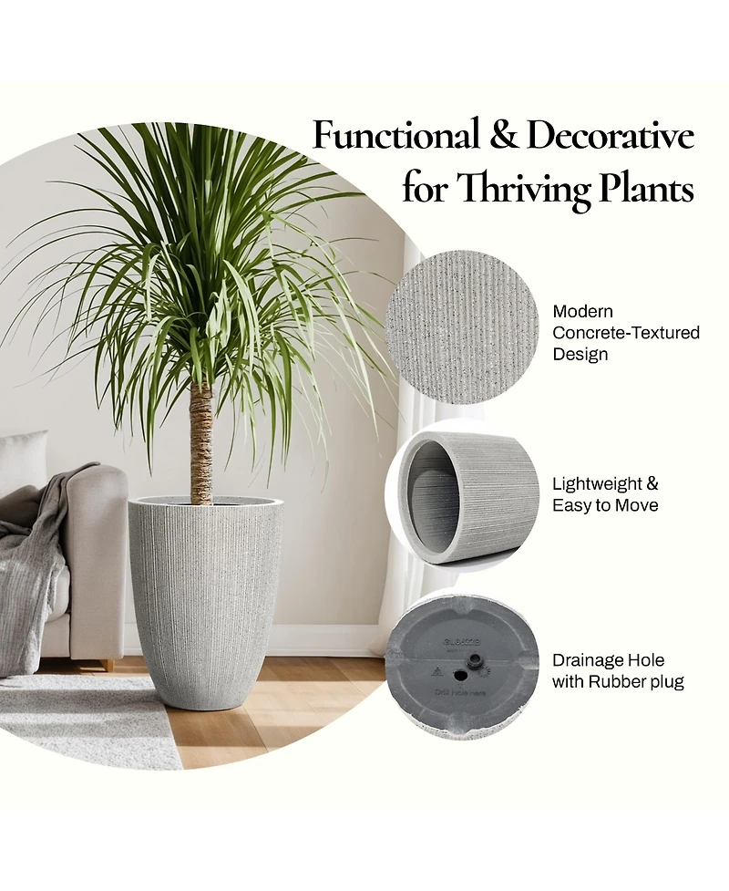 LuxenHome 2-Piece Tall Tapered Round Plastic Planters Set, Mediterranean Gray