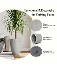 LuxenHome 2-Piece Tall Tapered Round Plastic Planters Set, Mediterranean Gray