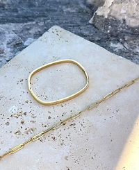 Adornia Tarnish Resistant Gold Rectangular Cuff and Paper Clip Chain Bracelet Set