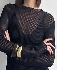 Adornia Gold Chunky Brown and Gold Bangle Bracelet Set