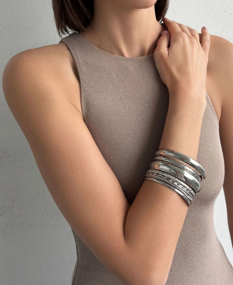 Adornia Silver Plated 8-Bangle Bracelet Set