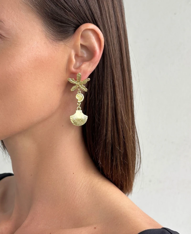 Adornia Gold Starfish and Shell Drop Earrings