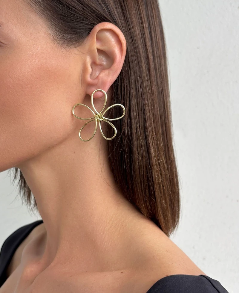 Adornia Gold Oversized Flower Outline Statement Earrings