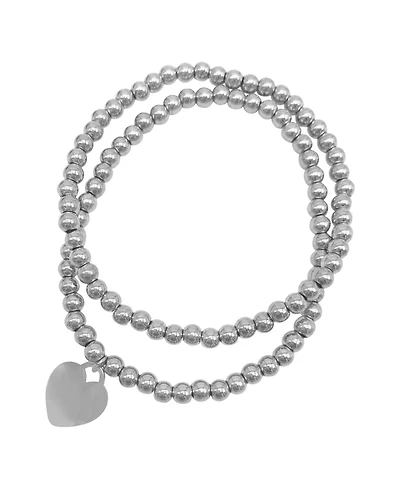 Adornia Silver 2-Piece Bead Heart Bracelet Set