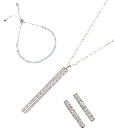 Adornia Cubic Zirconia Silver 3-Piece Bar Tennis Set