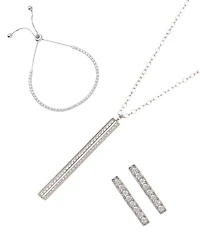 Adornia Cubic Zirconia Silver 3-Piece Bar Tennis Set