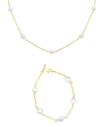 Adornia Freshwater Pearl Gold 2-Piece Necklace and Bracelet Set