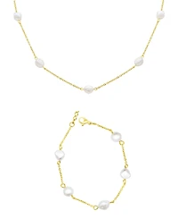 Adornia Freshwater Pearl Gold 2-Piece Necklace and Bracelet Set