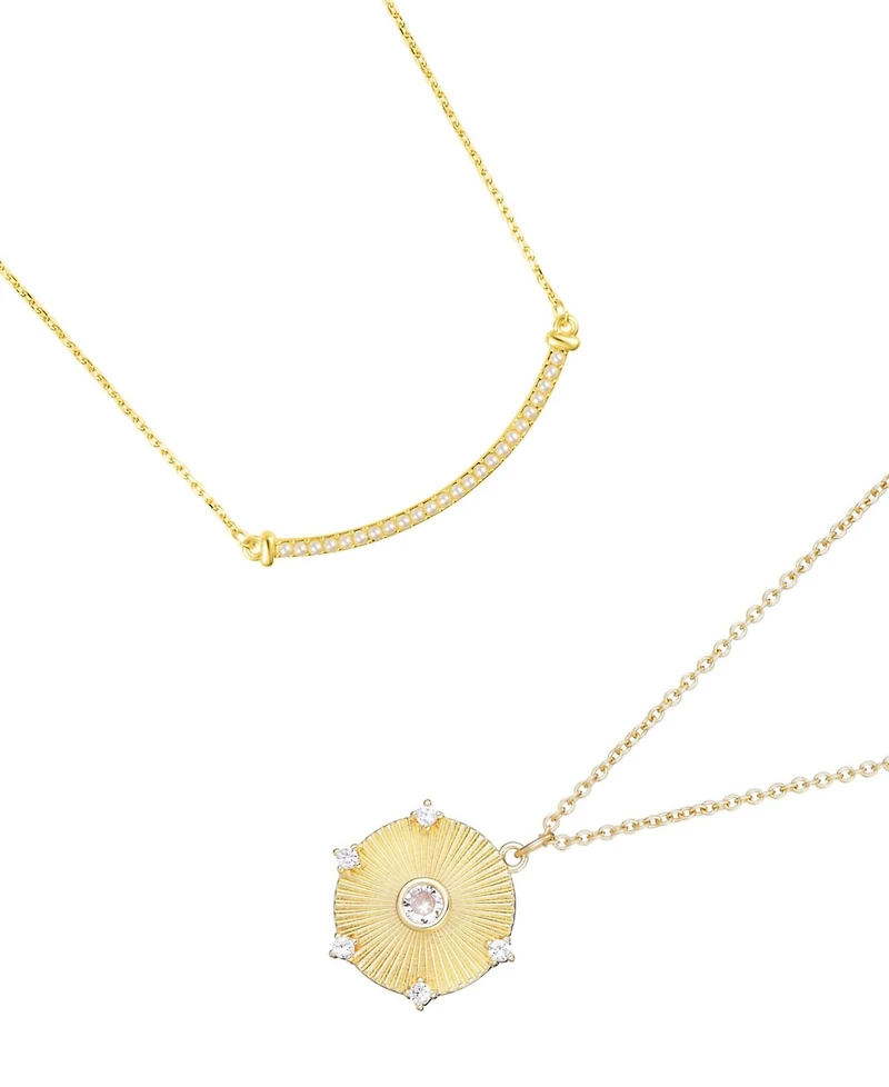 Adornia Gold 2-Piece Curved Bar and Pendant Necklace Set