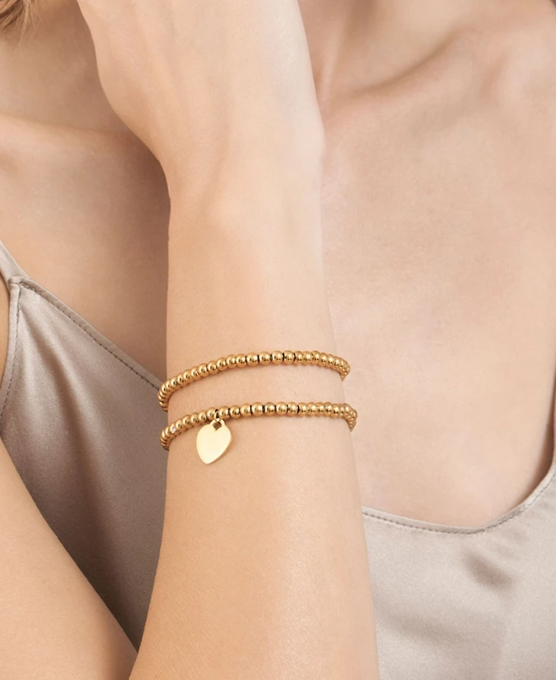 Adornia Gold 2-Piece Bead Heart Bracelet Set