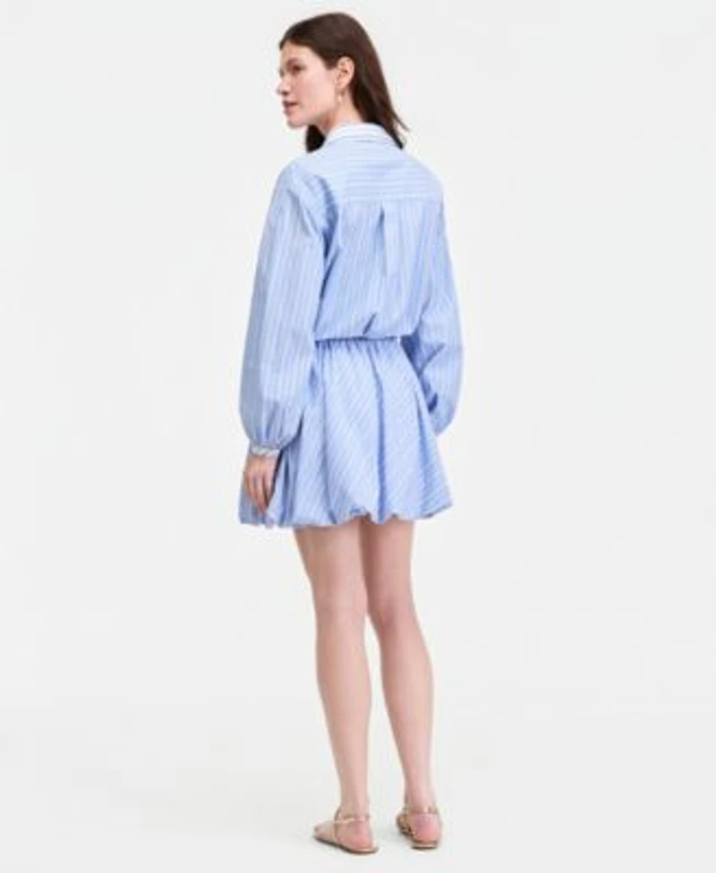 On 34th Womens Montauk Variegated Stripe Tie Hem Puff Sleeve Shirt Bubble Hem Skirt Macys Exclusive