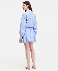 On 34th Womens Montauk Variegated Stripe Tie Hem Puff Sleeve Shirt Bubble Hem Skirt Macys Exclusive