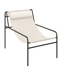 Gymax Patio Sling Chair Modern Accent Chair w/ Removable Headrest and Sturdy Metal Frame
