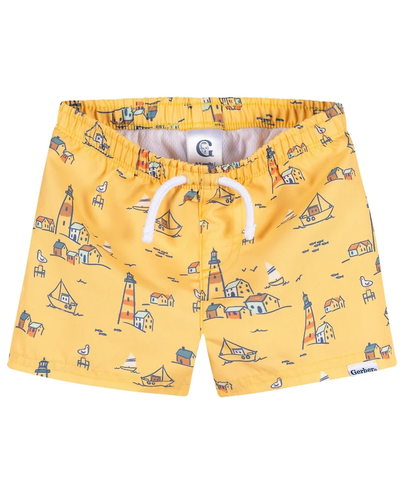 Gerber Baby Boys 2-Pack Swim Trunks, Lighthouse, 0-3 Months