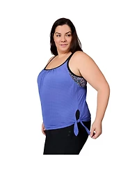 Free Country Plus Textured Mesh Side Tie Blouson Tankini Top