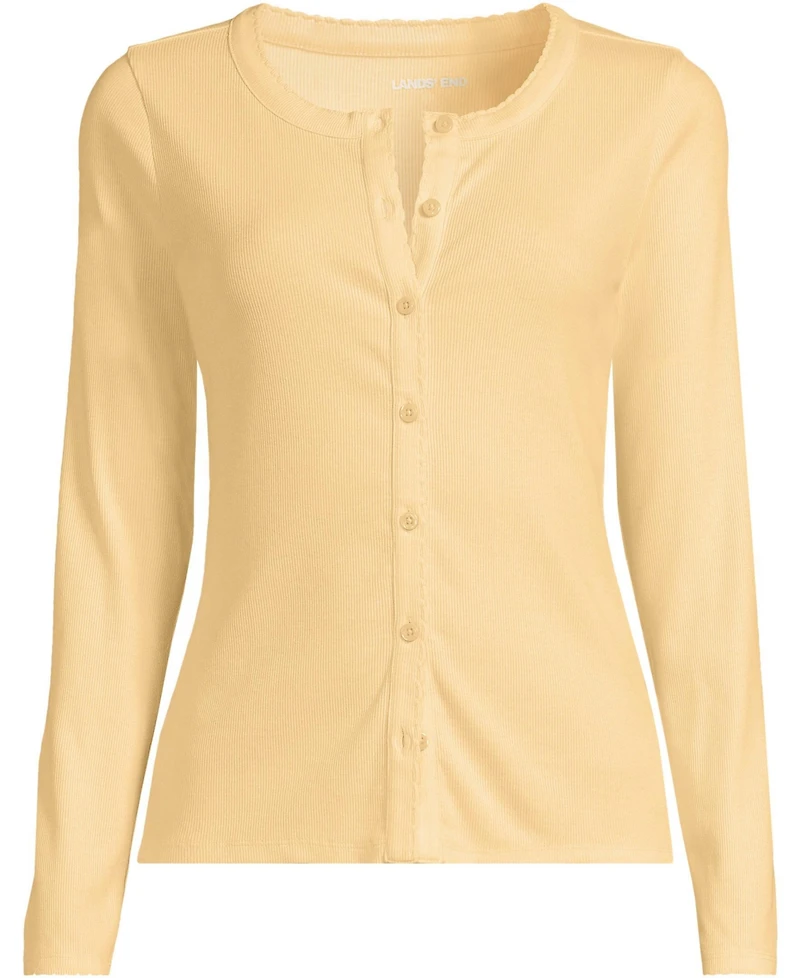 Lands' End Women's Long Sleeve Micro Rib Button Through Cardigan