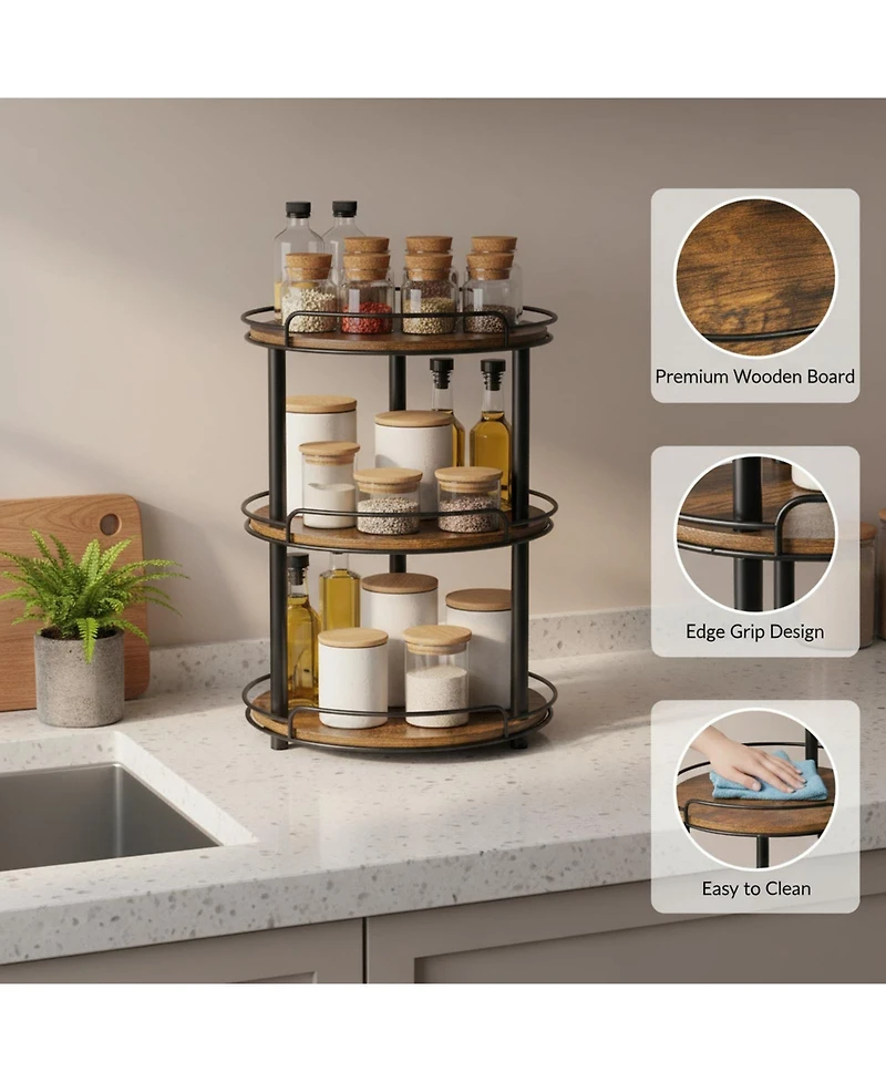 Yigii 12.2'' 3 Tier Wood Lazy Susan Turntable Organizer Spice Rack Kitchen Countertop Pantry Bathroom