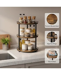 Yigii 12.2'' 3 Tier Wood Lazy Susan Turntable Organizer Spice Rack Kitchen Countertop Pantry Bathroom